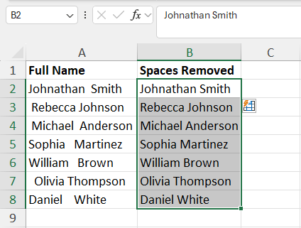 Used the Flash Fill command in the Data tab
