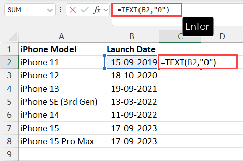 Using TEXT function