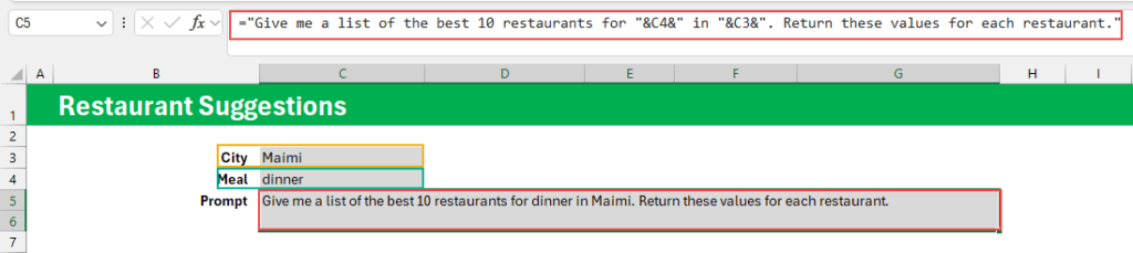 City meal and prompt