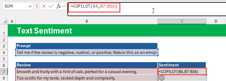 Enter formula in C7