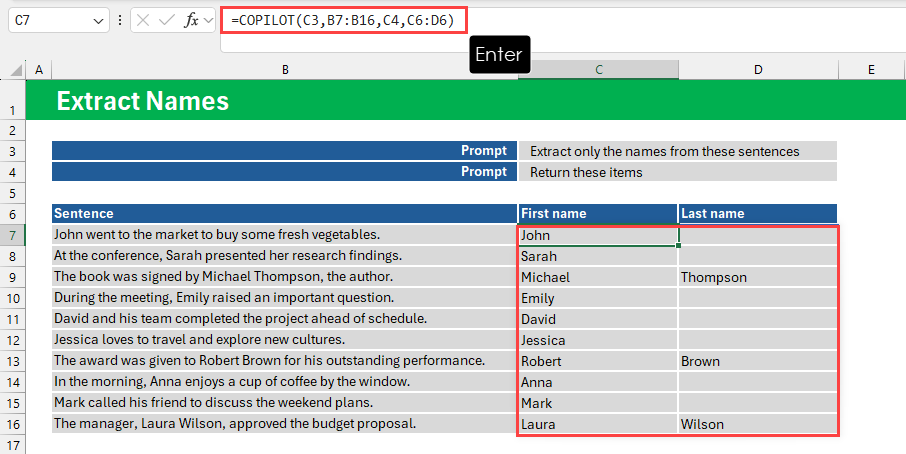 Execute formula in C7 Copilot