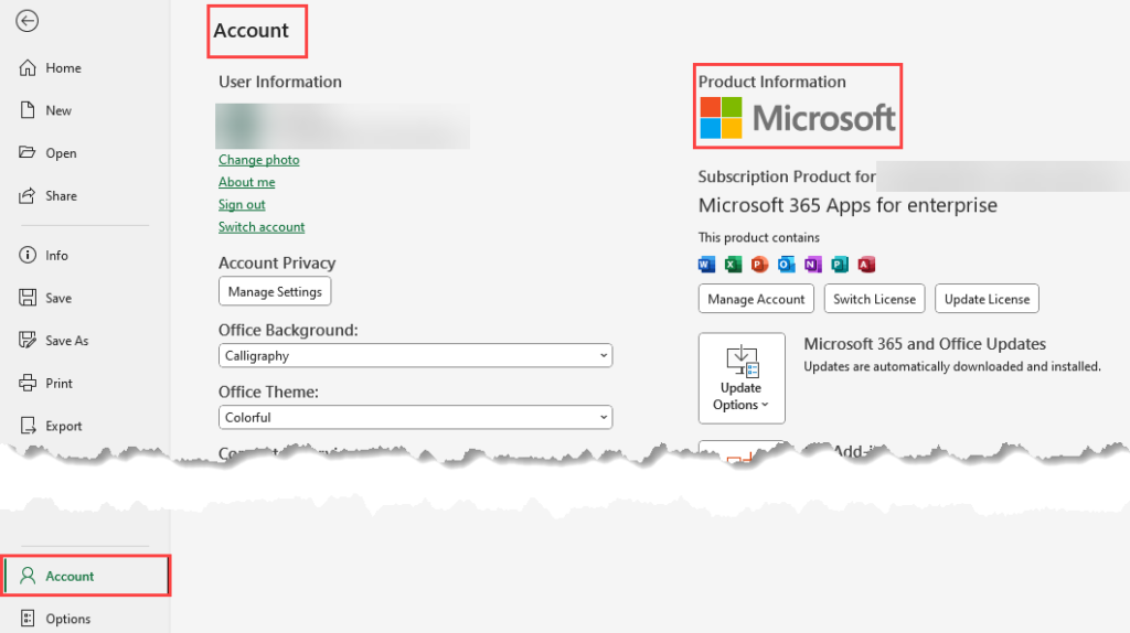 File Account menu