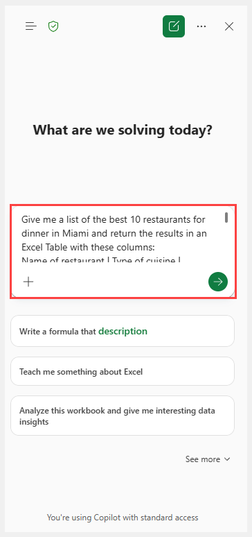 Restaurant prompt