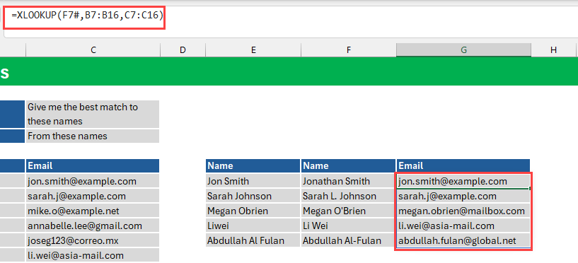 XLOOKUP for emails